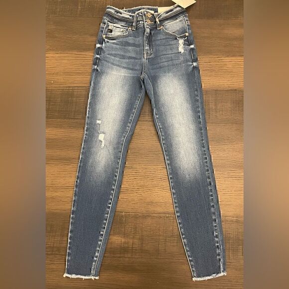 Kancan High Rise Ankle Skinny Denim Jeans with double button - Picture 1 of 6